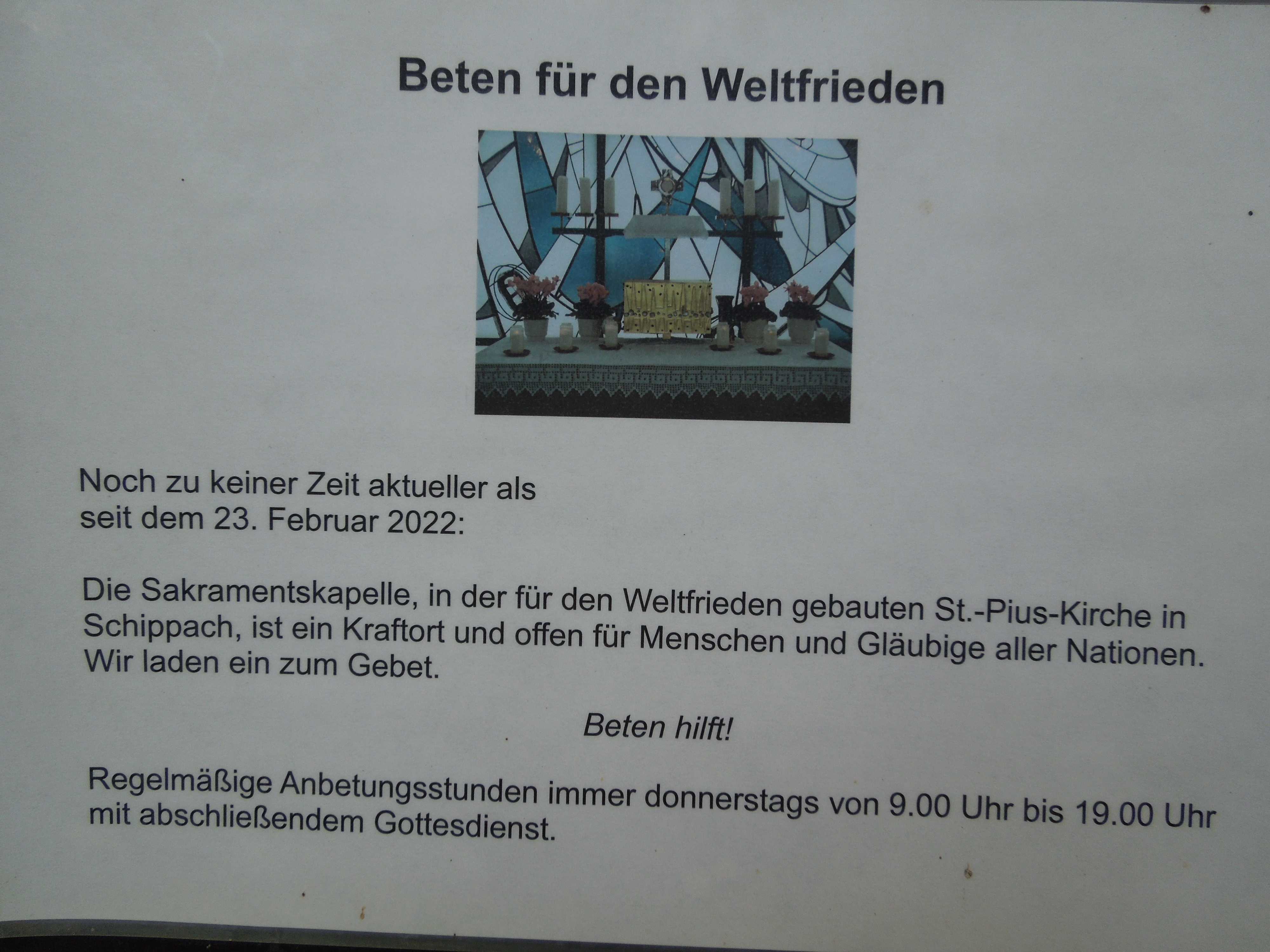 regelm��ige Anbetung donnerstags von 9 - 19 Uhr mit Abschlu�-GD